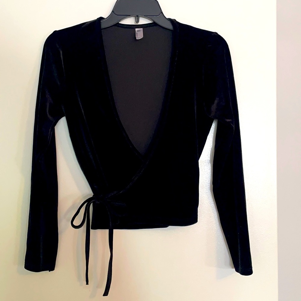 American Apparel Black Velvet Wrap Crop Too Size Medium